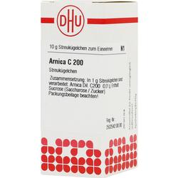 Weiße Packung mit Arnica C 200 Streukügelchen von DHU.