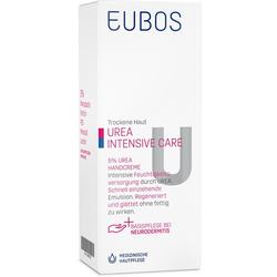 Die Verpackung zeigt eine Handcreme für trockene Haut mit 5% Urea.